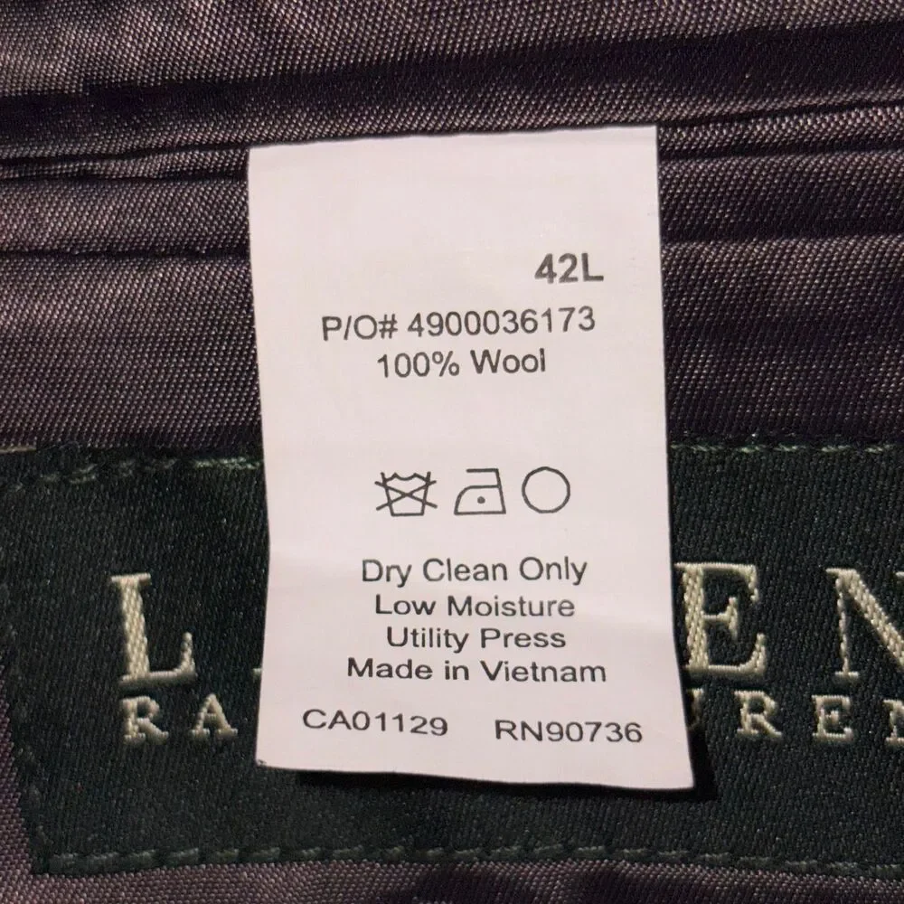 Lauren Ralph Lauren Blazer Mens 42L Wool Grey Glen Plaid Sport Coat Jacket